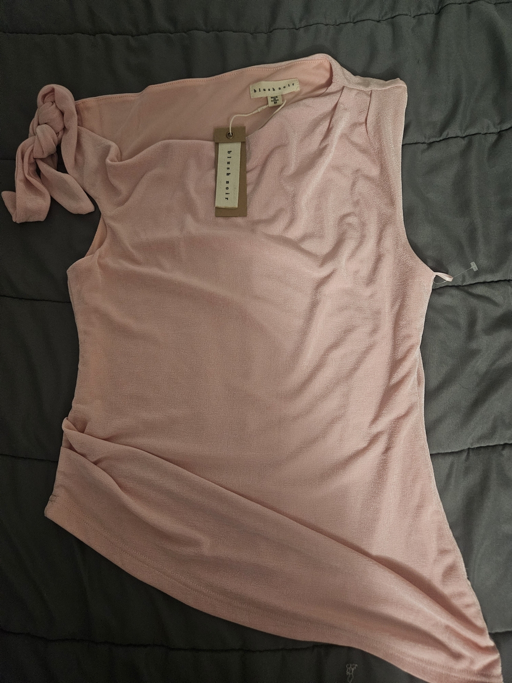 Blush One-Shoulder Tie-Detail Tank Top in Light Pink